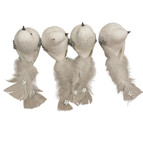 Rachel Roy Rhinestone Feathered Dove Christmas Tree Clips Set of 4 White New - Picture 4 of 14